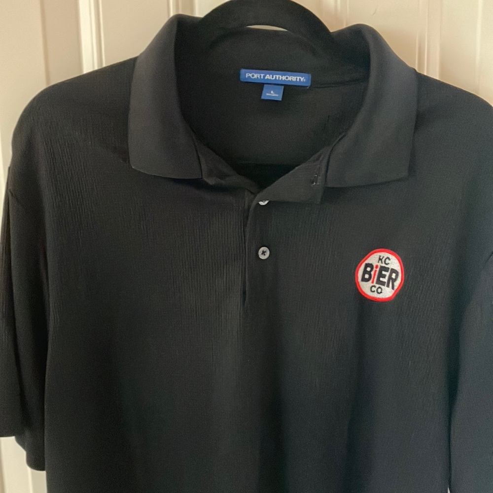 Port Authority Black Polo Classic Shirt Large KC Bier Co logo
